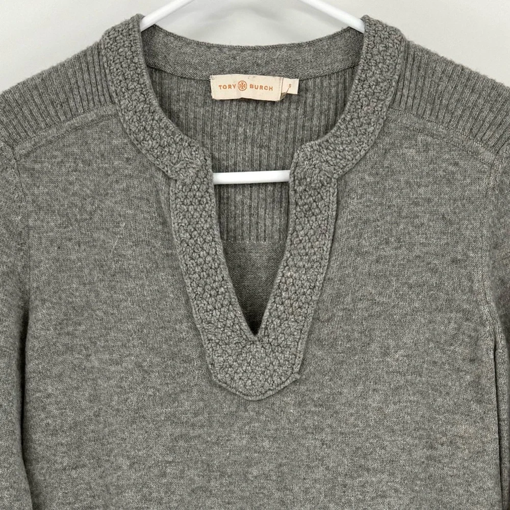 Tory Burch Lizzie Tunic V-Neck 100% Cashmere Sweater, Graphite Grey, Size‎ S